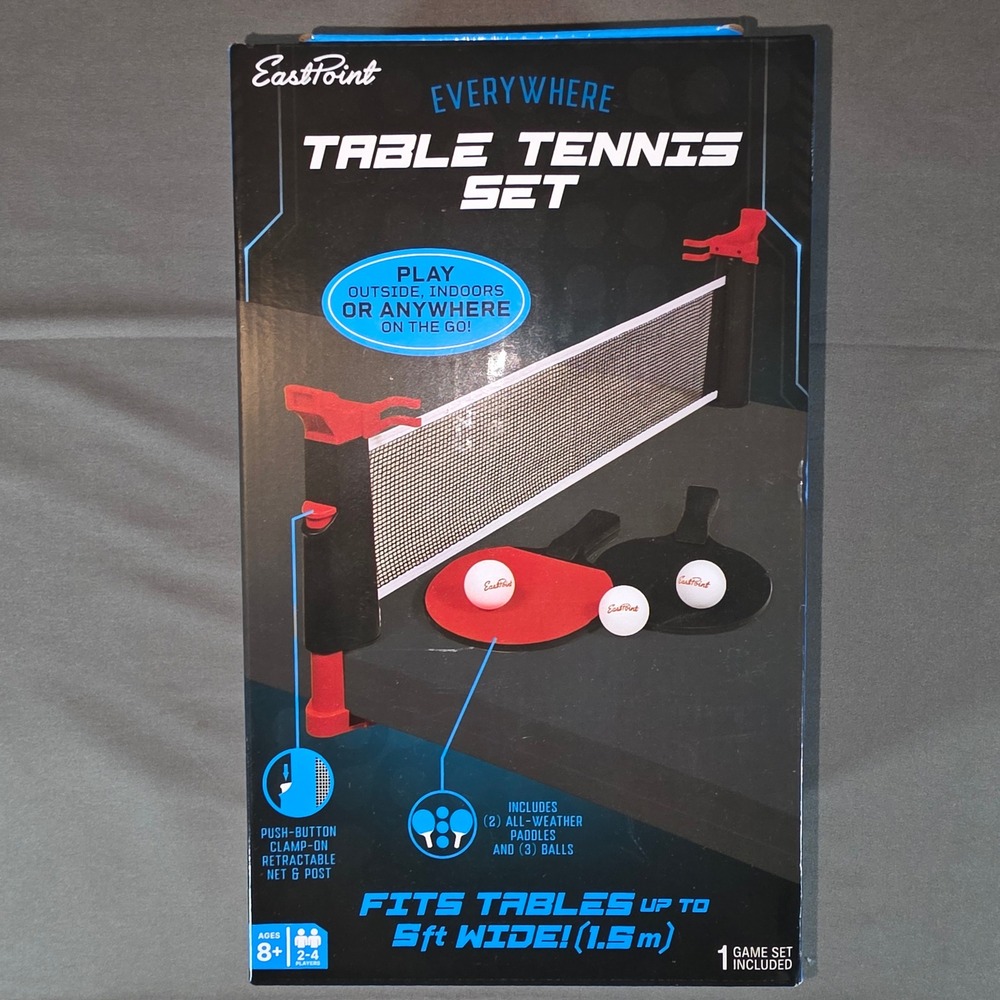 EastPoint Everywhere Table Tennis Set Retractable Net 2 Paddles 3 Balls
